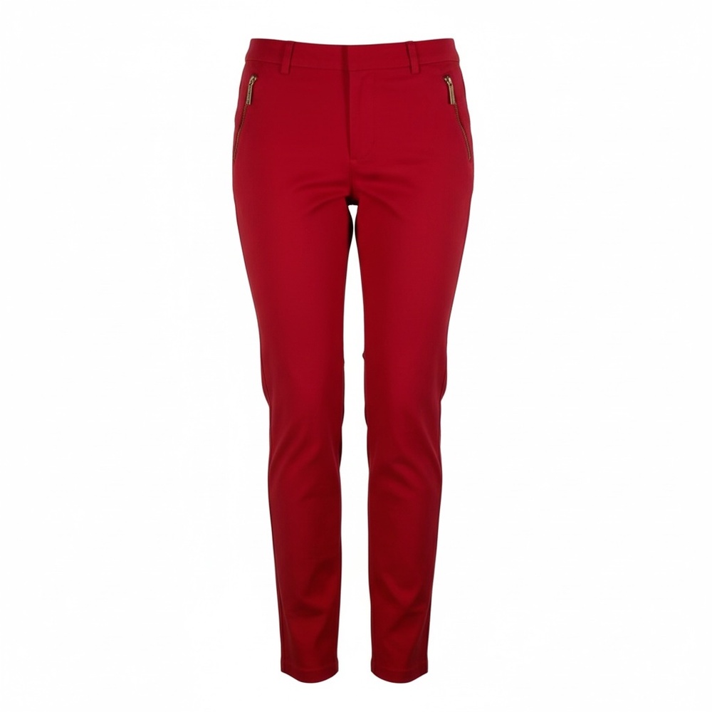 Michael Kors Pants Womens 6 Red Stretch Gold Zipper Pockets Skinny Leg - Picture 12 of 13